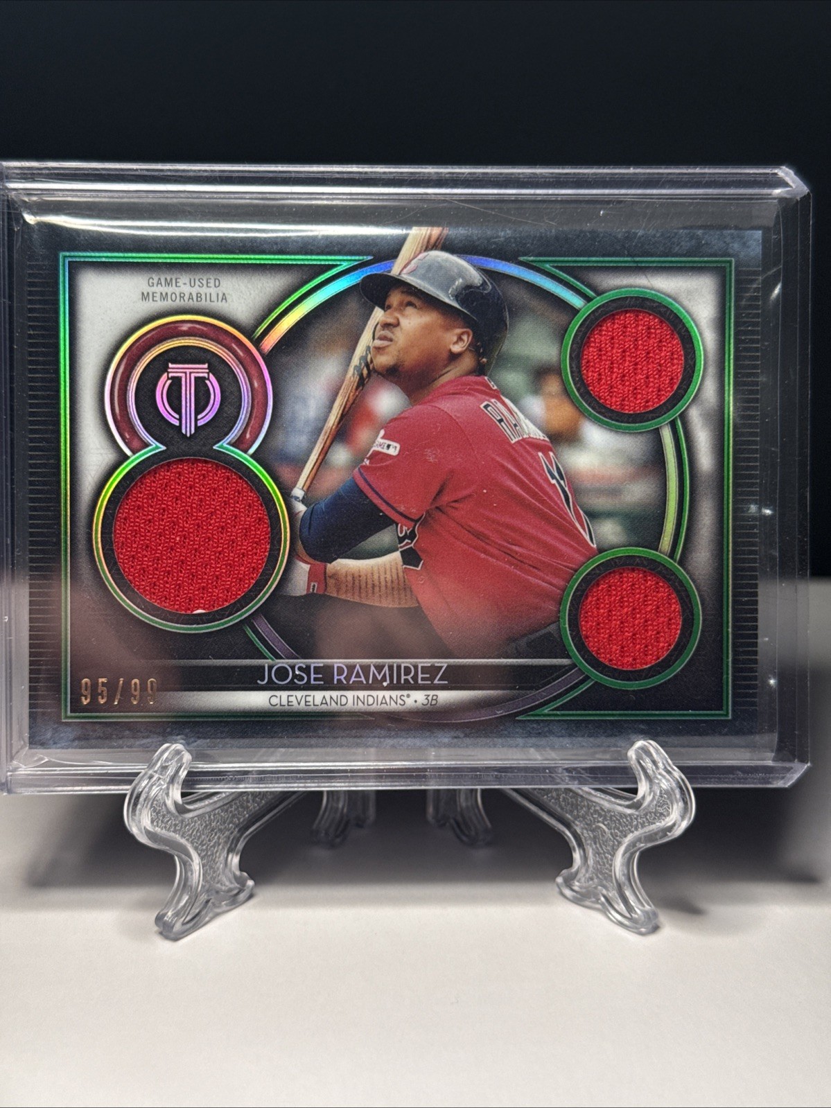 2020 Topps Tribute Green Jose Ramirez TRIPLE GAME-USED JERSEY INDIANS 07/99🔥