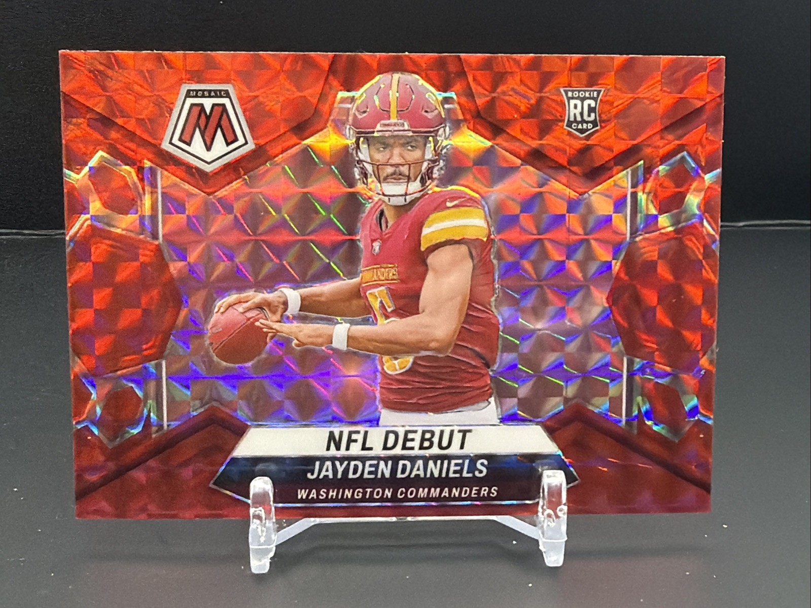 2024 Panini Mosaic Jayden Daniels Rookie NFL Debut Red Prizm Mosaic #272 (RC)