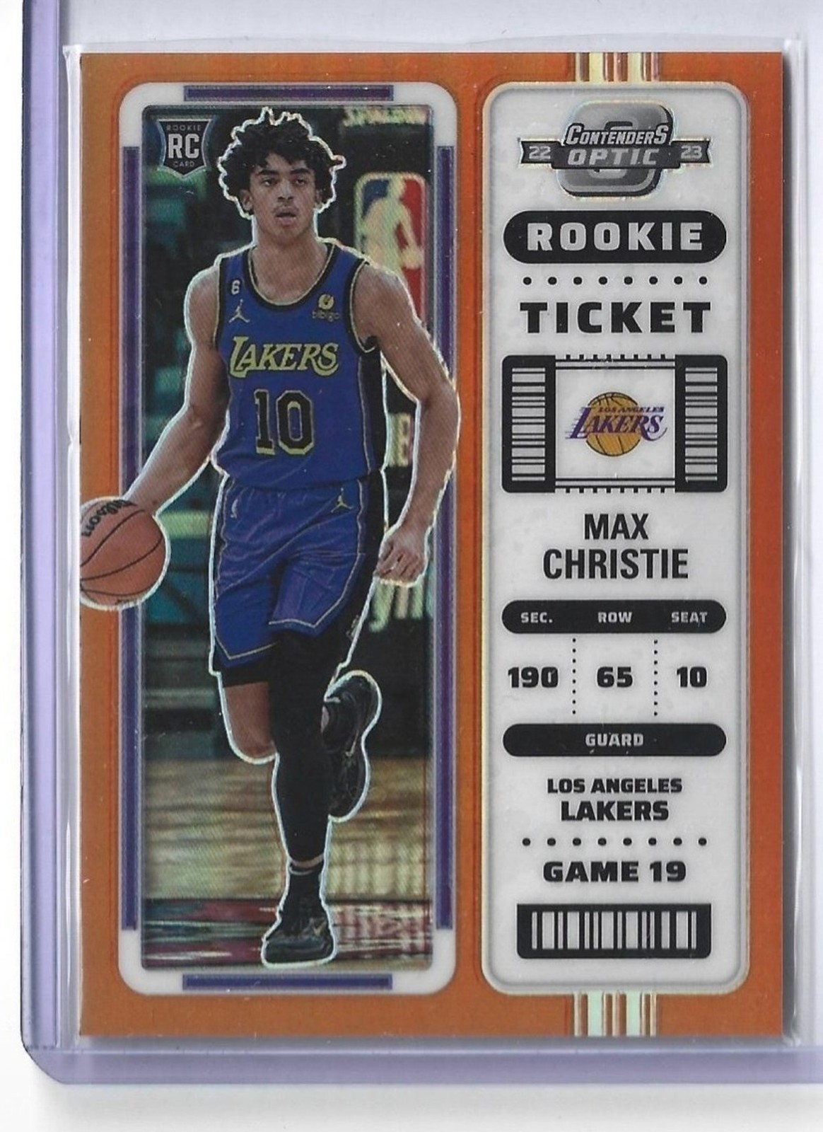 2022-23 Contenders Optic Rookie Ticket Orange #15 Max Christie Lakers RC /49