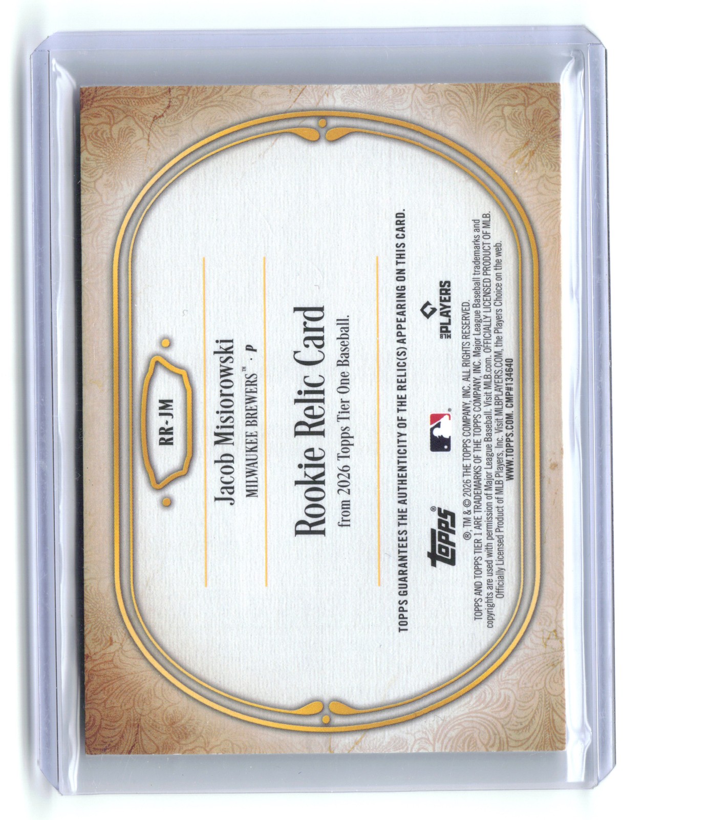 2026 Tier One Jacob Misiorowski /49 Rookie Relic 1st on Print RR-JM