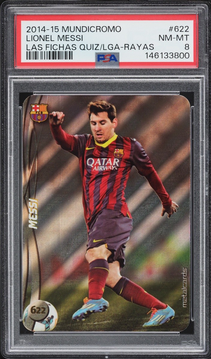 2014 Mundicromo Las Fichas Quiz De La Liga Rayas Lionel Messi #622 PSA 8 NM-MT
