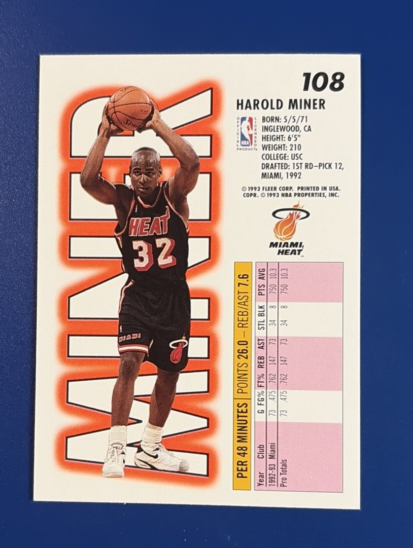 1993-94 Fleer Basketball Harold Miner Miami Heat #108