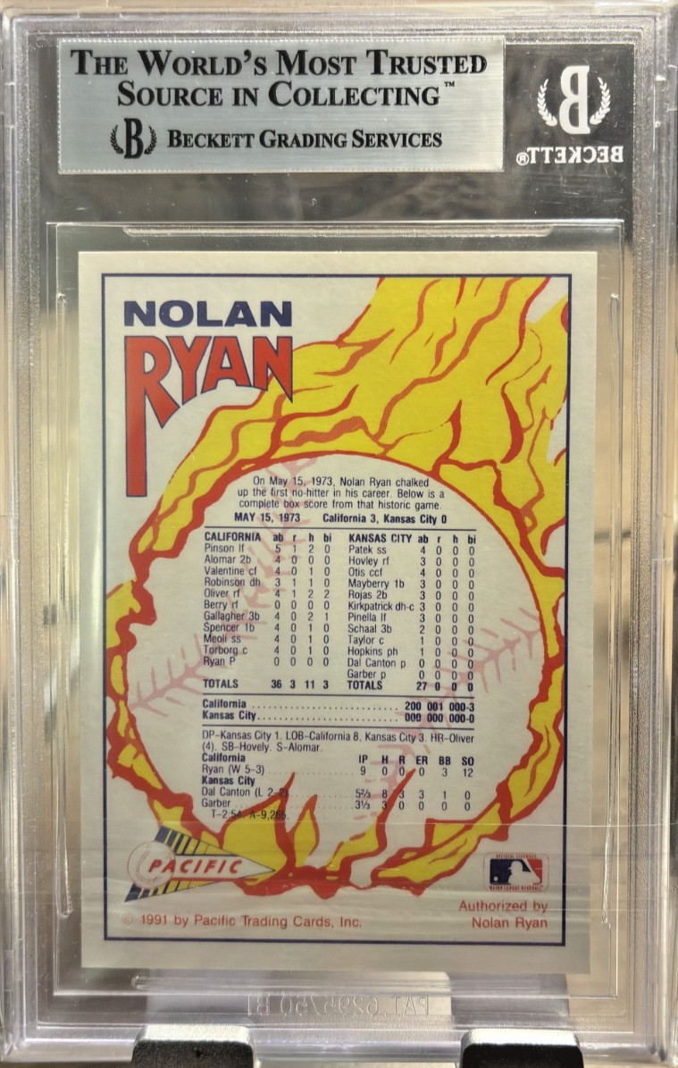 1991 Pacific Nolan Ryan card 1st No-hitter “Number One” Gold chase card BGS 8.5