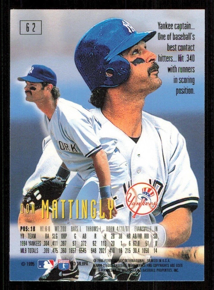 1995 Fleer Skybox Emotion Don Mattingly #62 – Minty Fresh – 10+ Items Ship FREE!