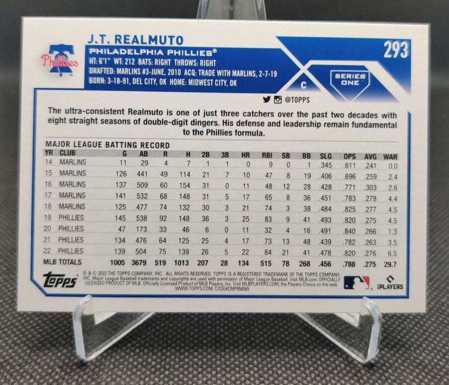 2023 Topps Series 1 #293 JT Realmuto Philadelphia Phillies baseball card