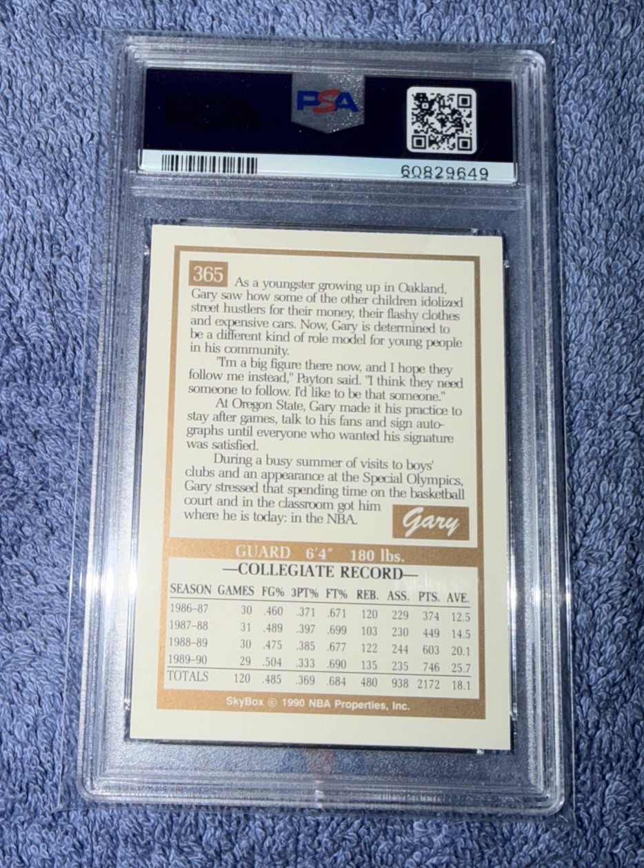 1990 SKYBOX #365 GARY PAYTON RC SUPERSONICS HOF PSA 10