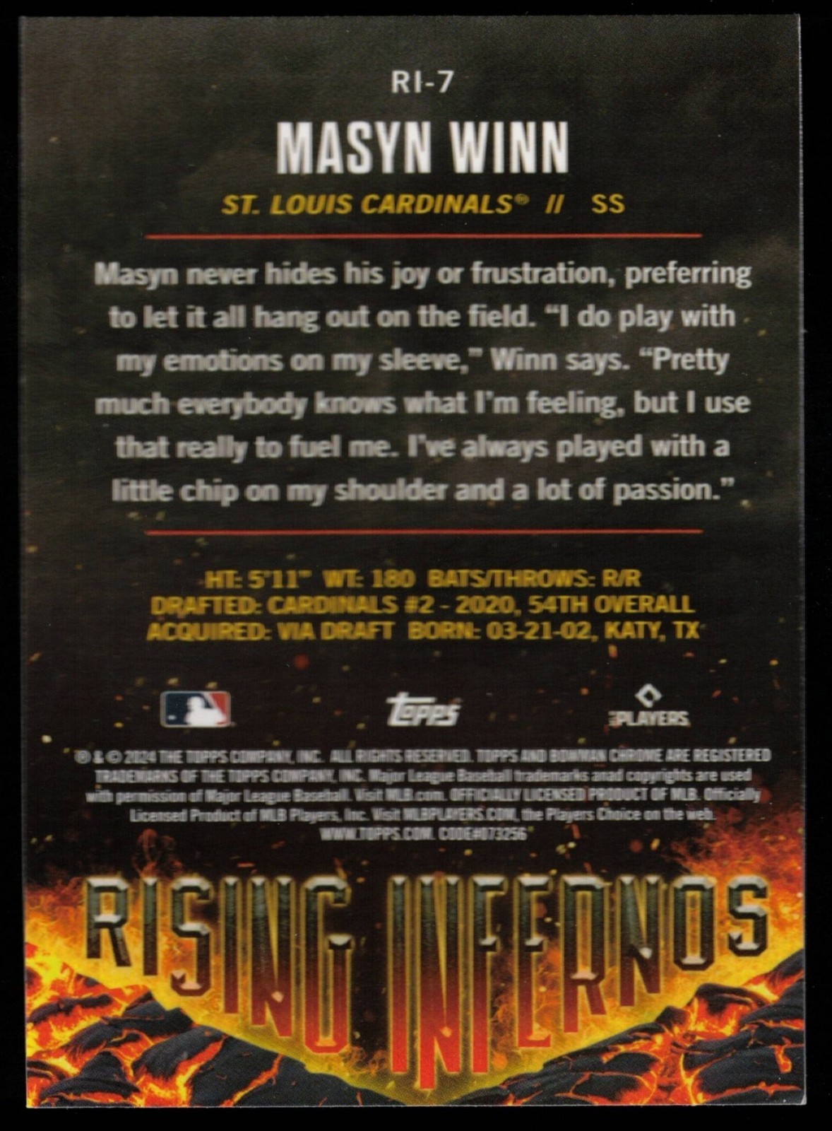 Masyn Winn – 2024 Bowman Chrome Rising Infernos #RI-7 Rookie (RC) FREE SHIPPING!