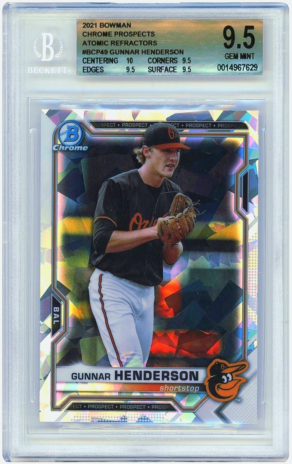 Gunnar Henderson 2021 Bowman Chrome Pros. ATOMIC REFRACTOR BGS 9.5 POP 1 NONE ⬆️