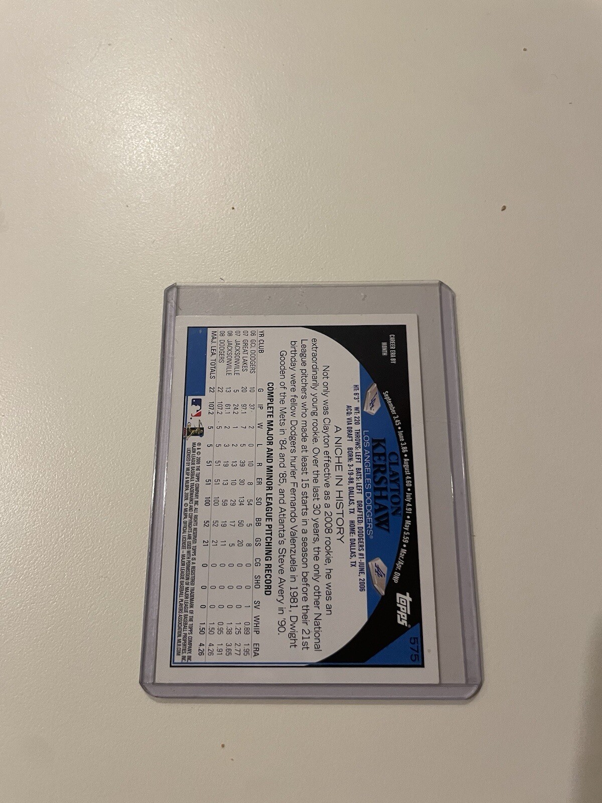 Clayton Kershaw ALL-BLACK Variant EXTREMELY RARE Topps 2009 #575 baseball card .