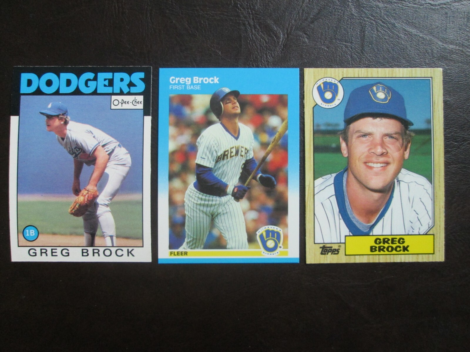 Three (3) Greg Brock Baseball Cards (See Pictures and Description Below)