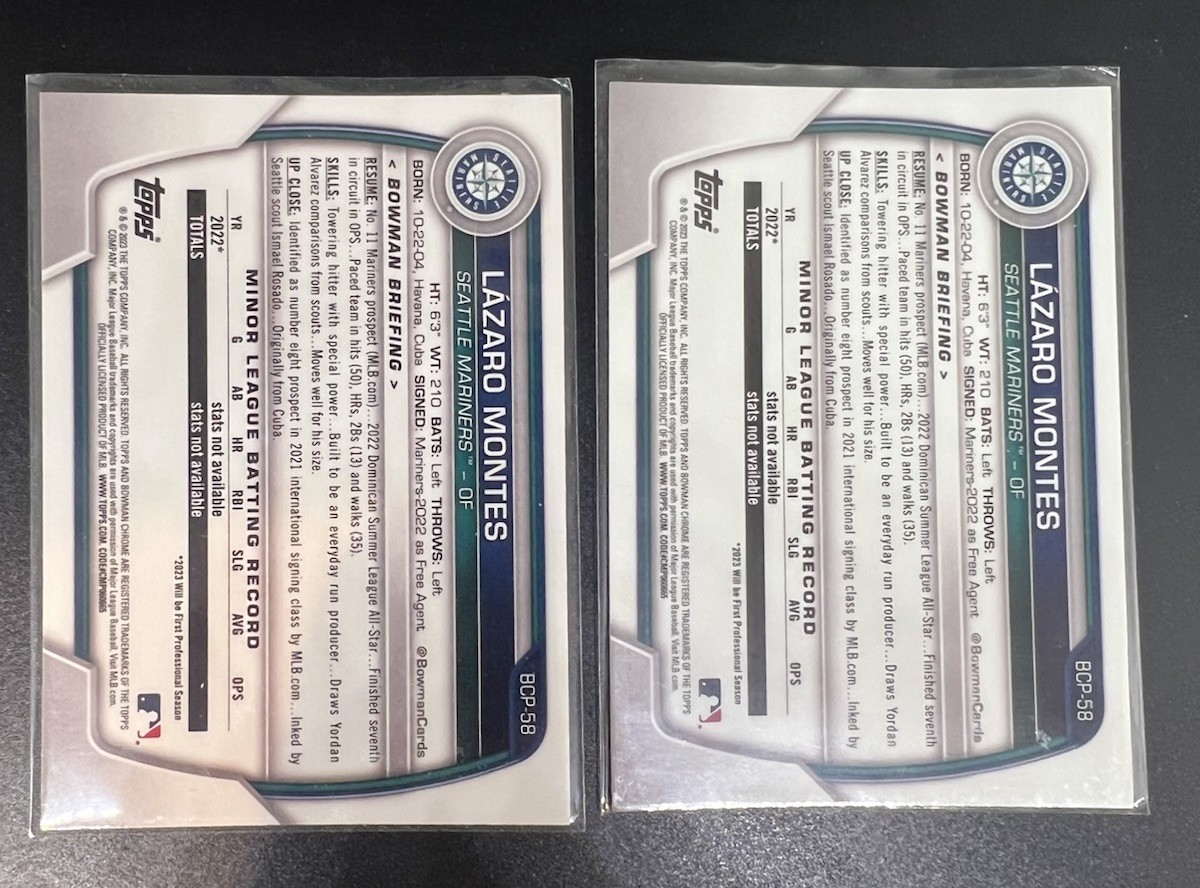 2023 Bowman 1st Chrome Prospects Lazaro Montes (2x) #BCP-58 Seattle Mariners QTY