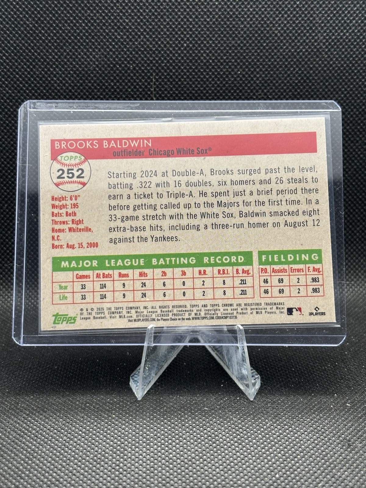 2025 Topps Chrome Platinum Anniversary Brooks Baldwin #252 (RC) White Sox