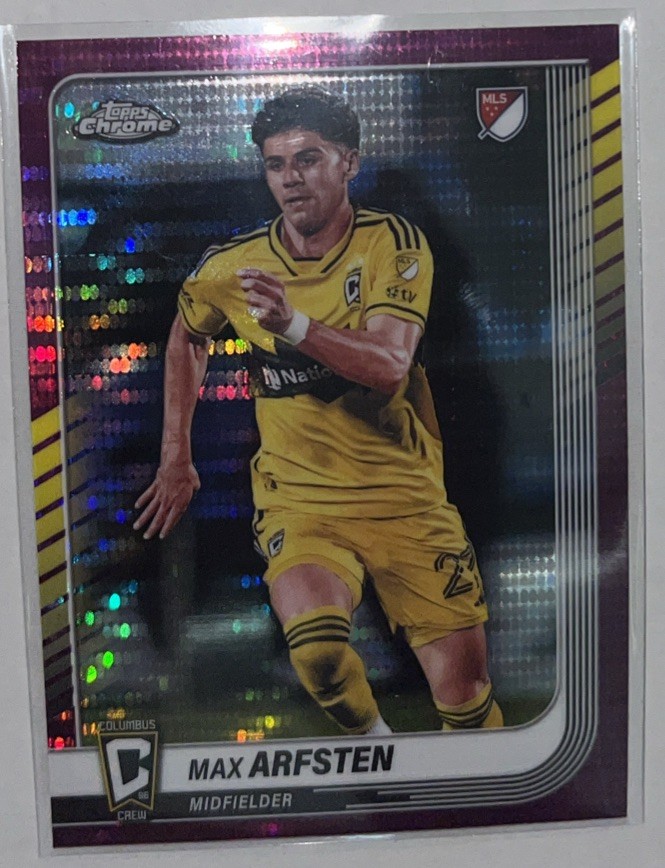 Max Arfsten 2025 Topps Chrome MLS #147 Magenta Pulsar Columbus Crew