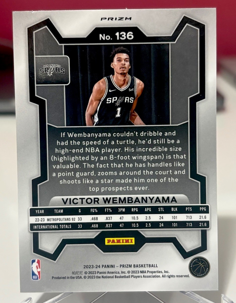 VICTOR WEMBANYAMA 2023-24 Panini Prizm Basketball RED WHITE & BLUE PRIZM RC