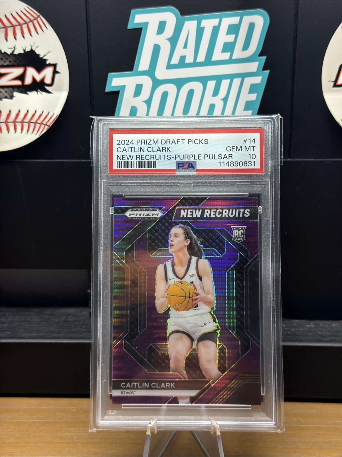 2024 Panini Draft Picks New Recruits Caitlin Clark #14 Purple Pulsar RC PSA 10