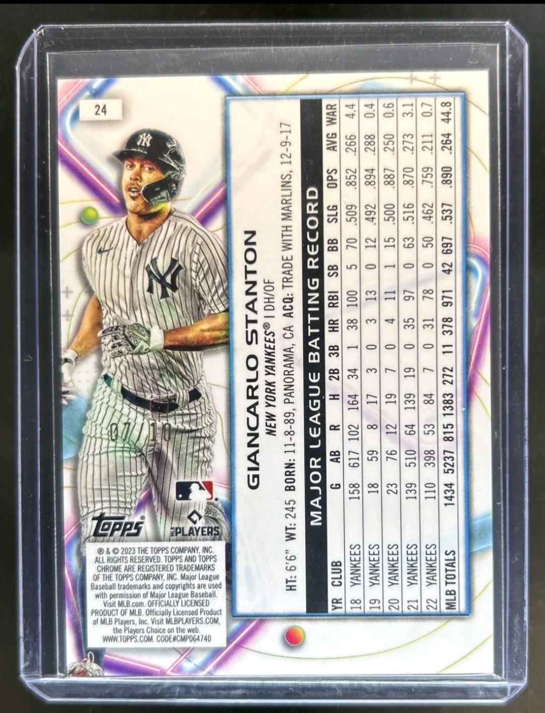 2023 Topps Cosmic Chrome Giancarlo Stanton #24 Black Eclipse Refractor /10