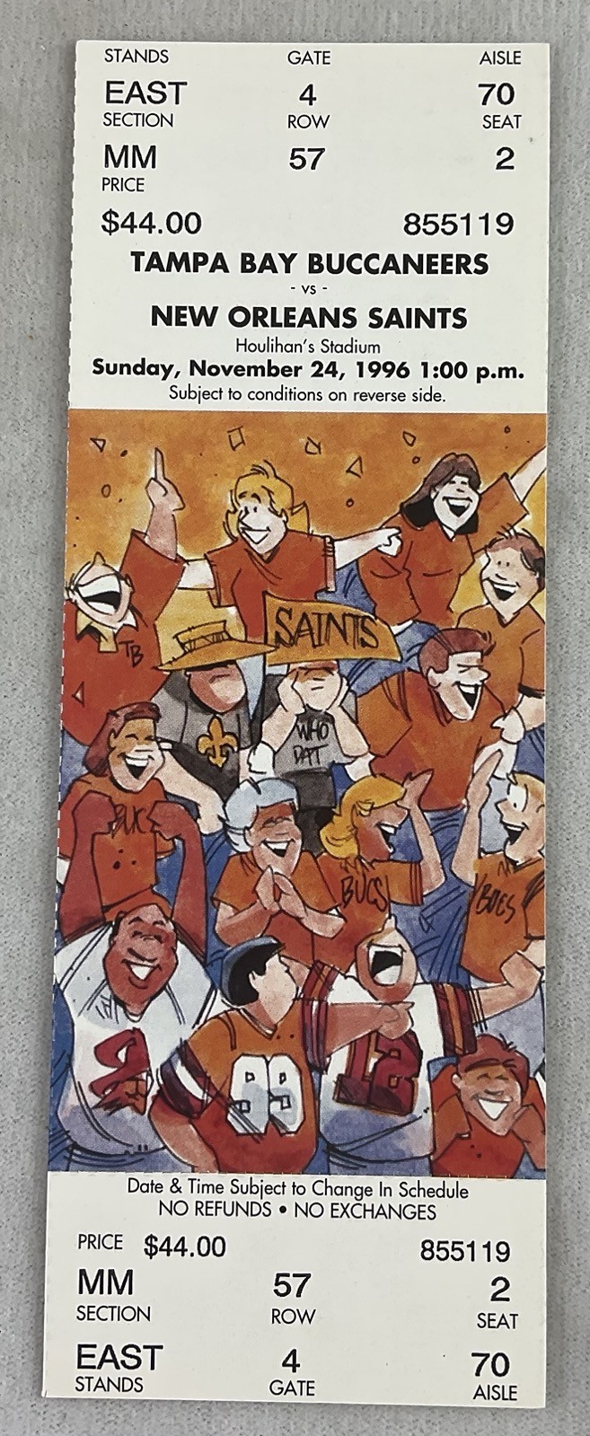 NFL 1996 11/24 New Orleans Saints at Tampa Bay Bucs FULL Ticket-Jim Everett