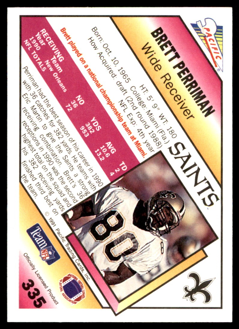 Brett Perriman 1991 Pacific #335 Saints NFL READ FREE SHIPPING AutographDen