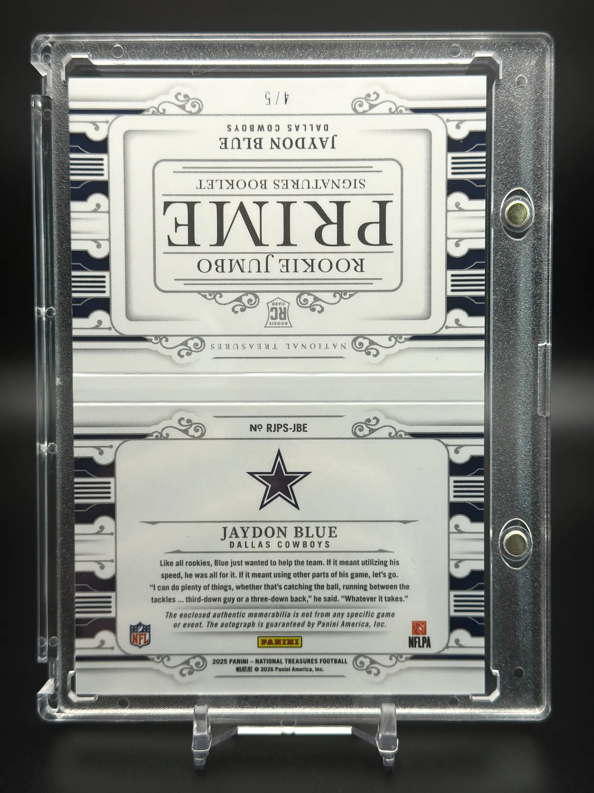 2025 National Treasures Jaydon Blue #RJPS-JBE (RC) Booklet Laundry Tag /5 Auto