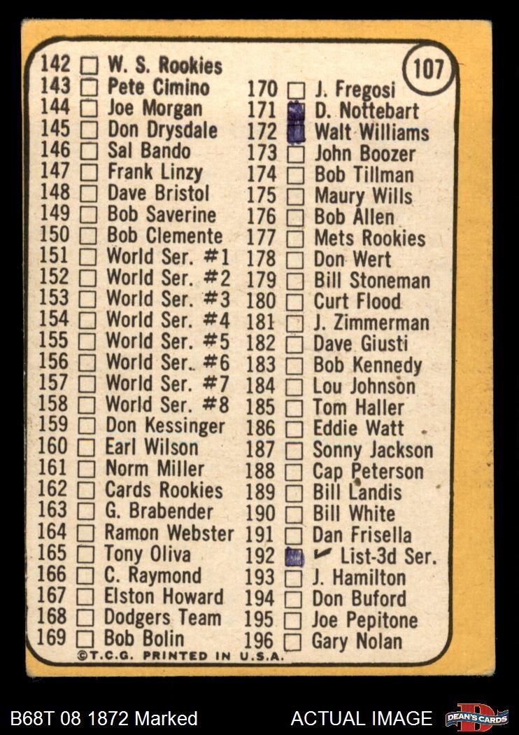1968 Topps #107 Juan Marichal Checklist 2 Inset photo varies Giants 1 – POOR