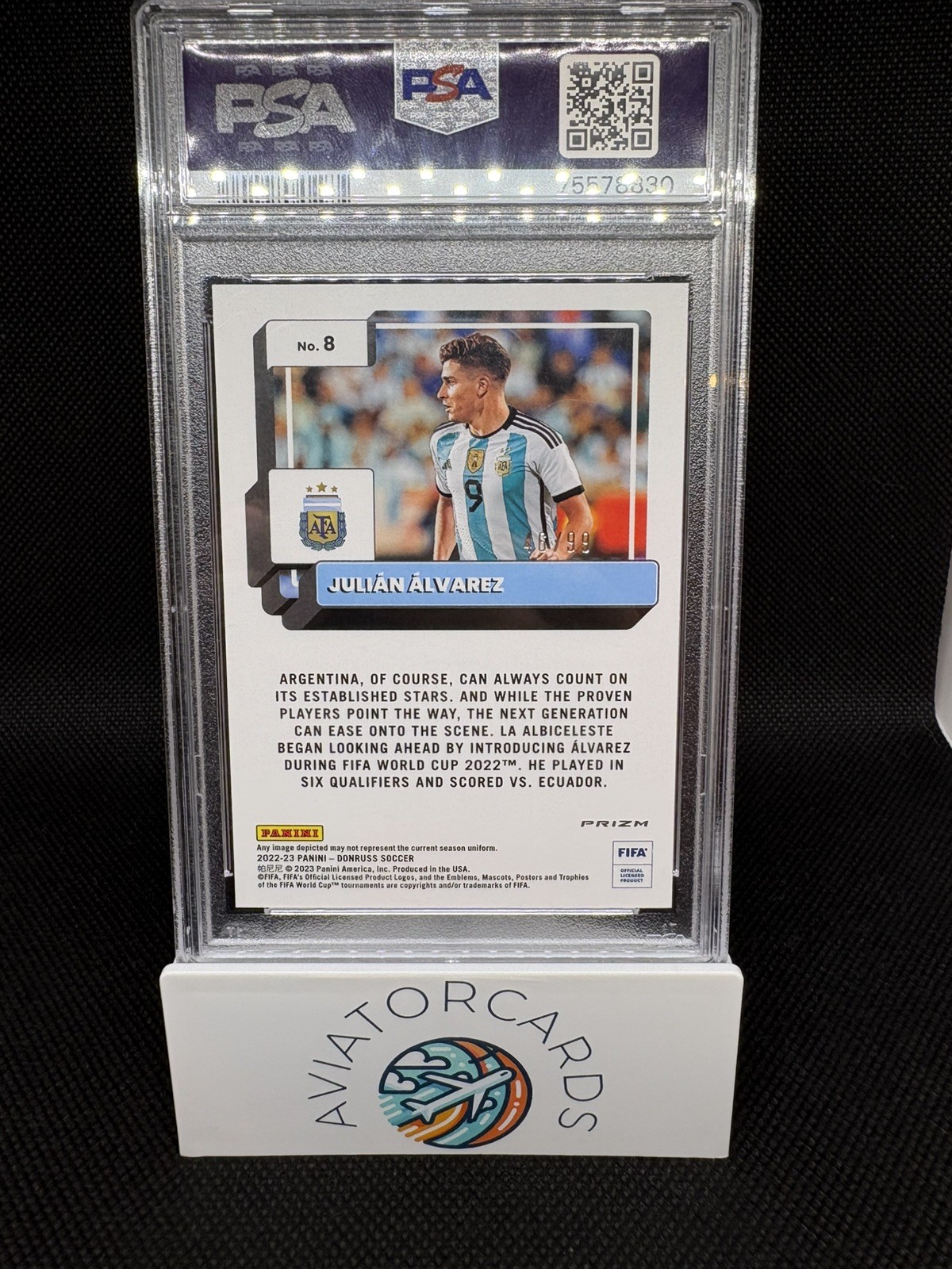 Julian Alvarez RC 2022-23 Panini Donruss Blue Optic /99 PSA 8 #8 Argentina