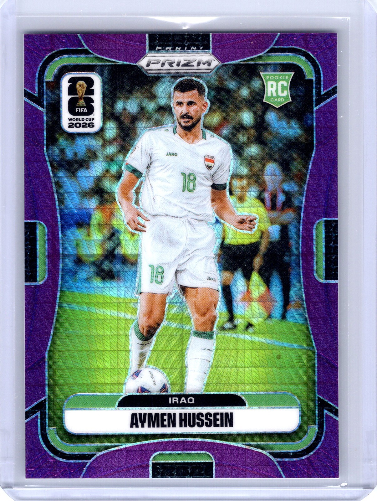 2026 Panini Prizm FIFA World Cup Aymen Hussein RC Purple Pulsar /299 Iraq #427