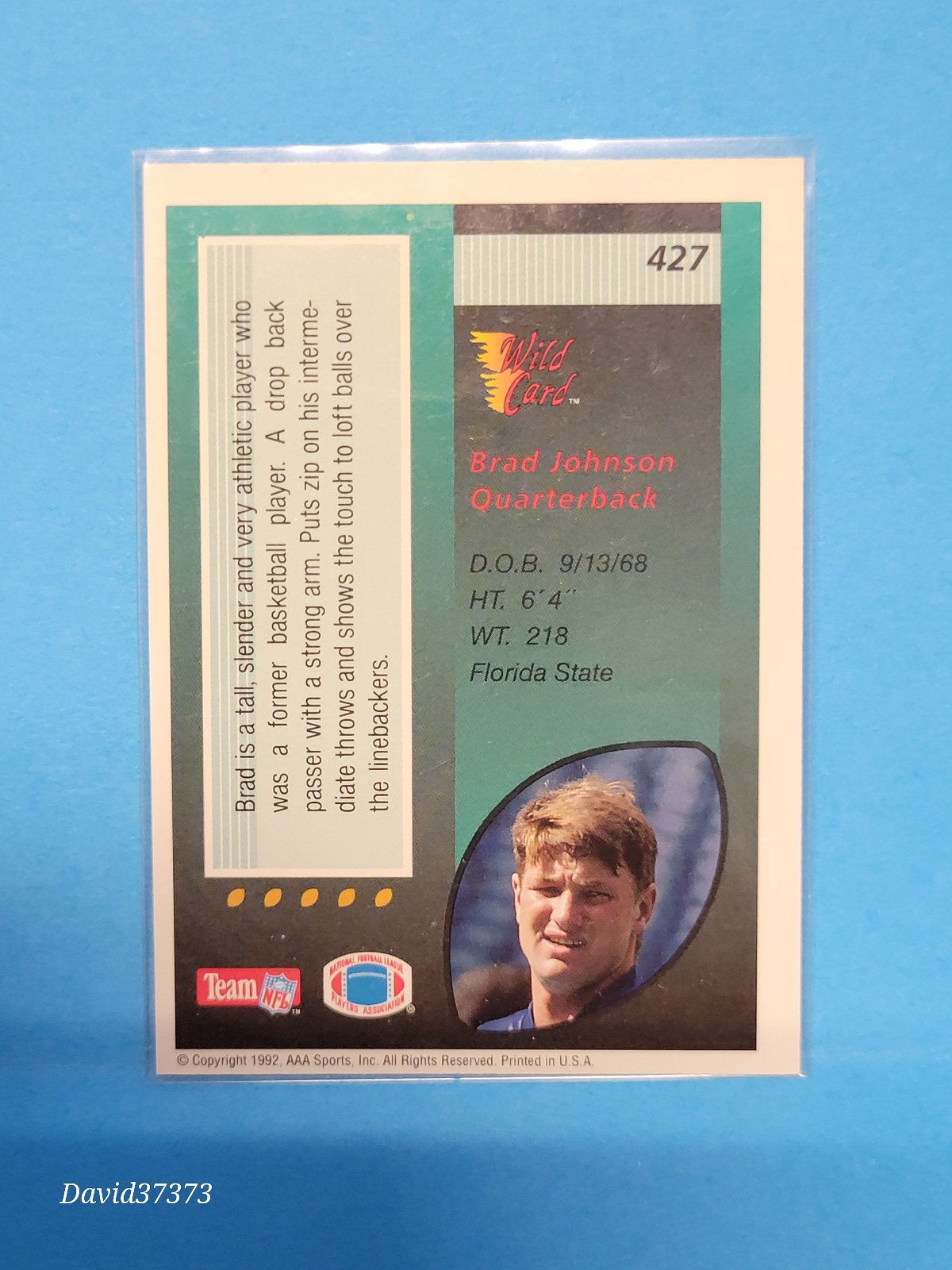 1992 Wild Card – Brad Johnson #427 (RC) Super Bowl Champion