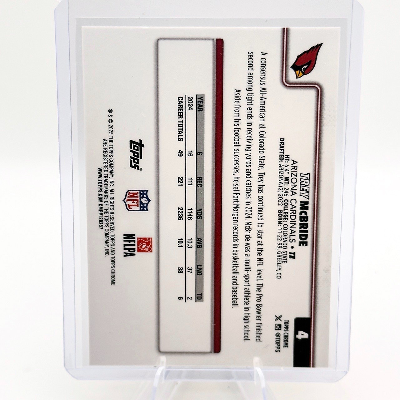2025 Topps Chrome- Trey McBride #4 Gold Wave Refractor Arizona Cardinals 31/50