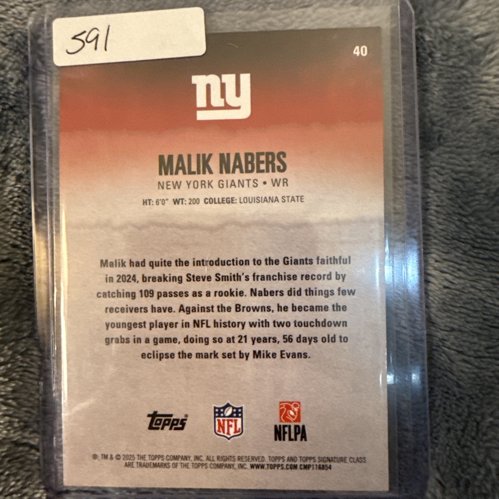 Topps 2025 Signature Class Malik Nabers Giants RC Round 1 Pick 6 #35/175 Green