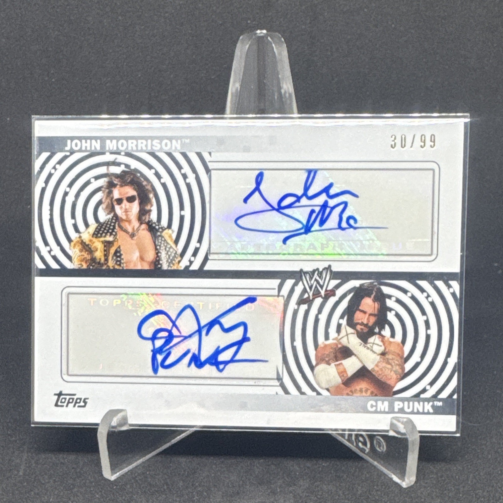 2010 Topps WWE – Dual Autographs CM Punk, John Morrison #DA-MP /99 (AU)