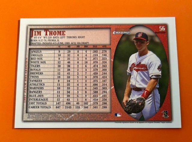 1998 Bowman Chrome Refractor Parallel Jim Thome -Tough Cleveland Indians Legend