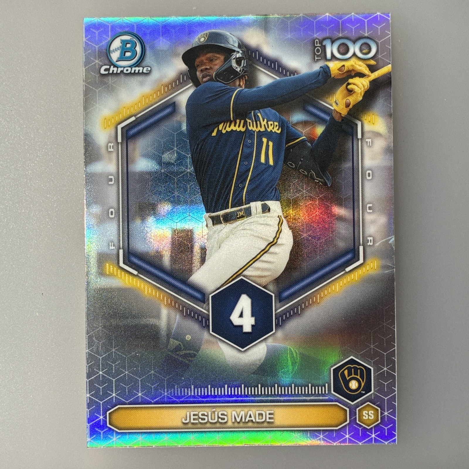 Jesus Made 2026 Bowman Chrome Top 100 Refractor BTP-4 Brewers Prospect