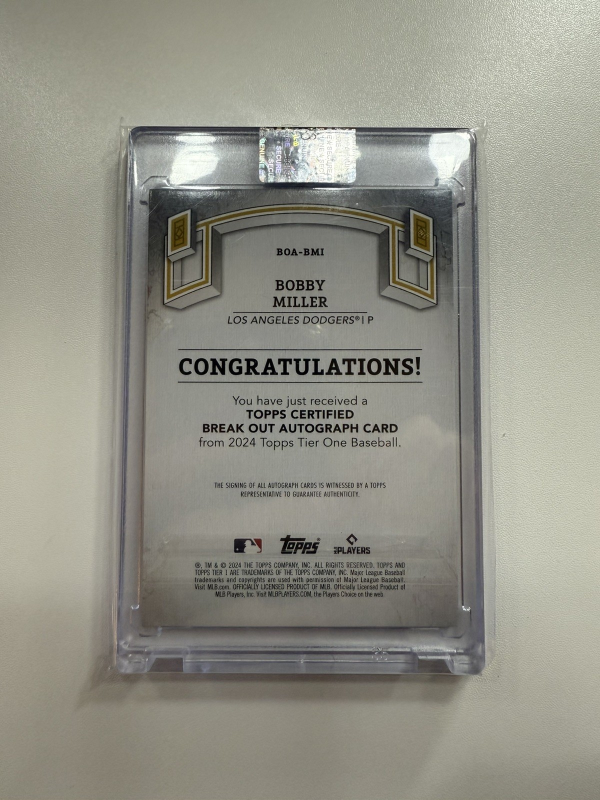 2024 Topps Tier One Break Out Auto Bobby Miller Dodgers Blue #/99