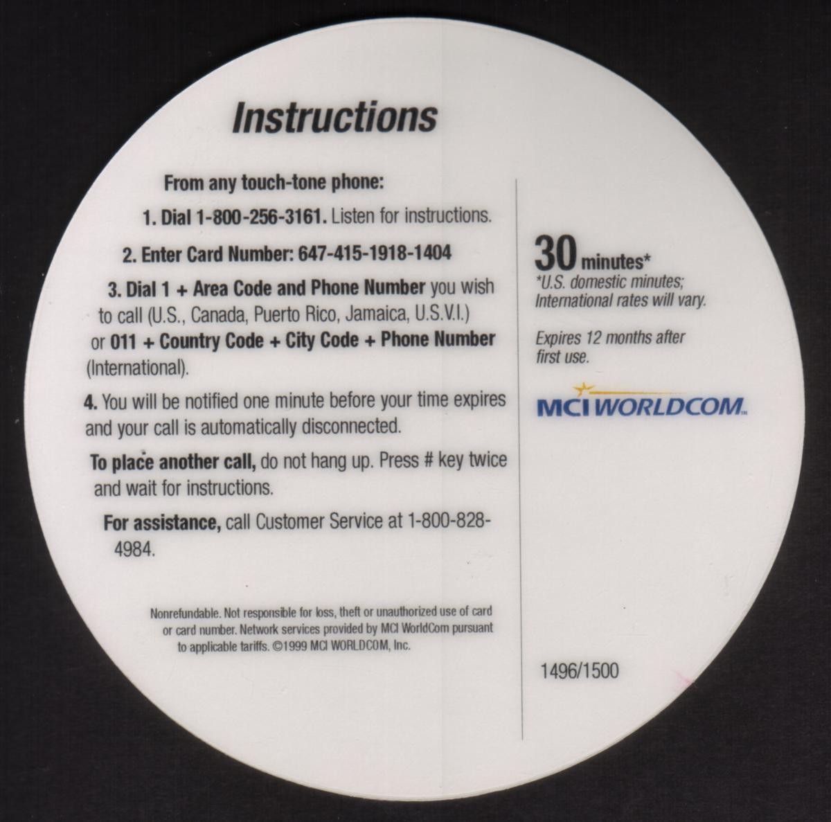 30m Promo Die-Cut Round Large (Flat) Baseball TRA Show 1999 Toronto Phone Card