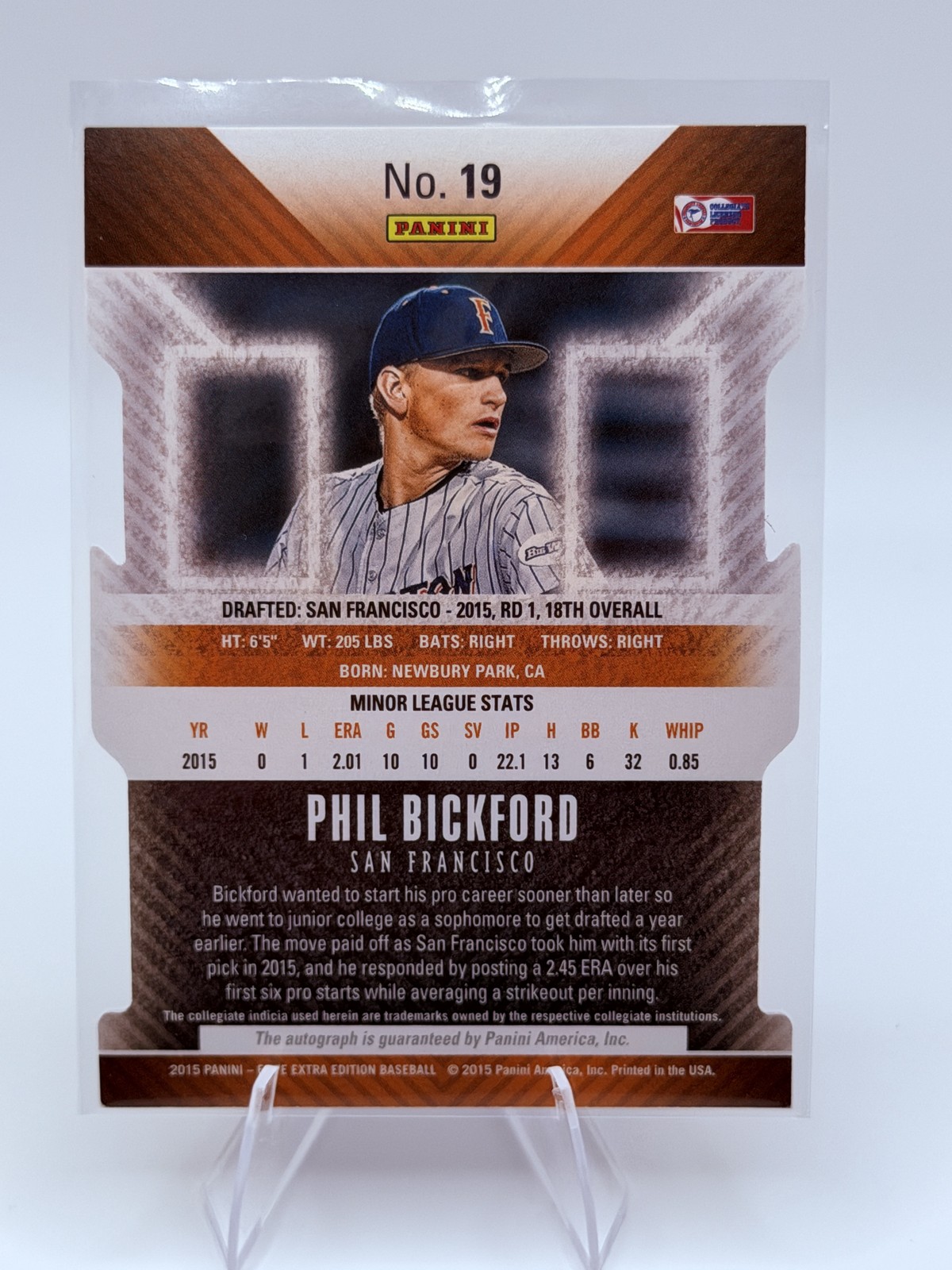 Phil Bickford 2015 Elite Extra Purple Status-Die Cut Auto Prospects /75, Giants