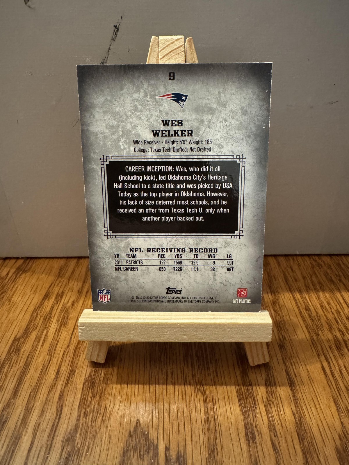 2012 Topps Inception #9 Wes Welker Gold #/123