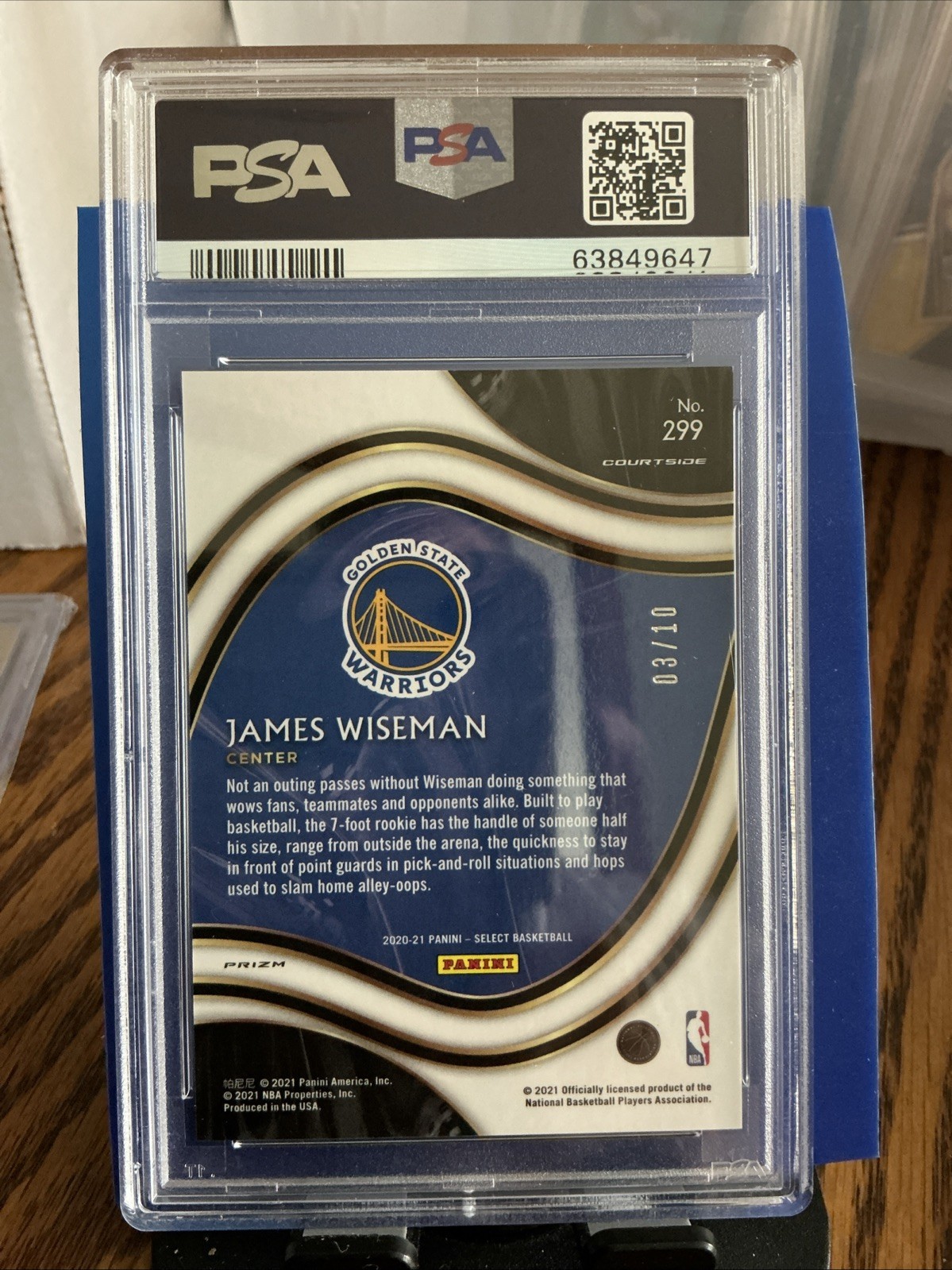 2020 Panini Select James Wiseman SSP /10 Gold Prizm Rookie PSA 10 Warriors Pop 2