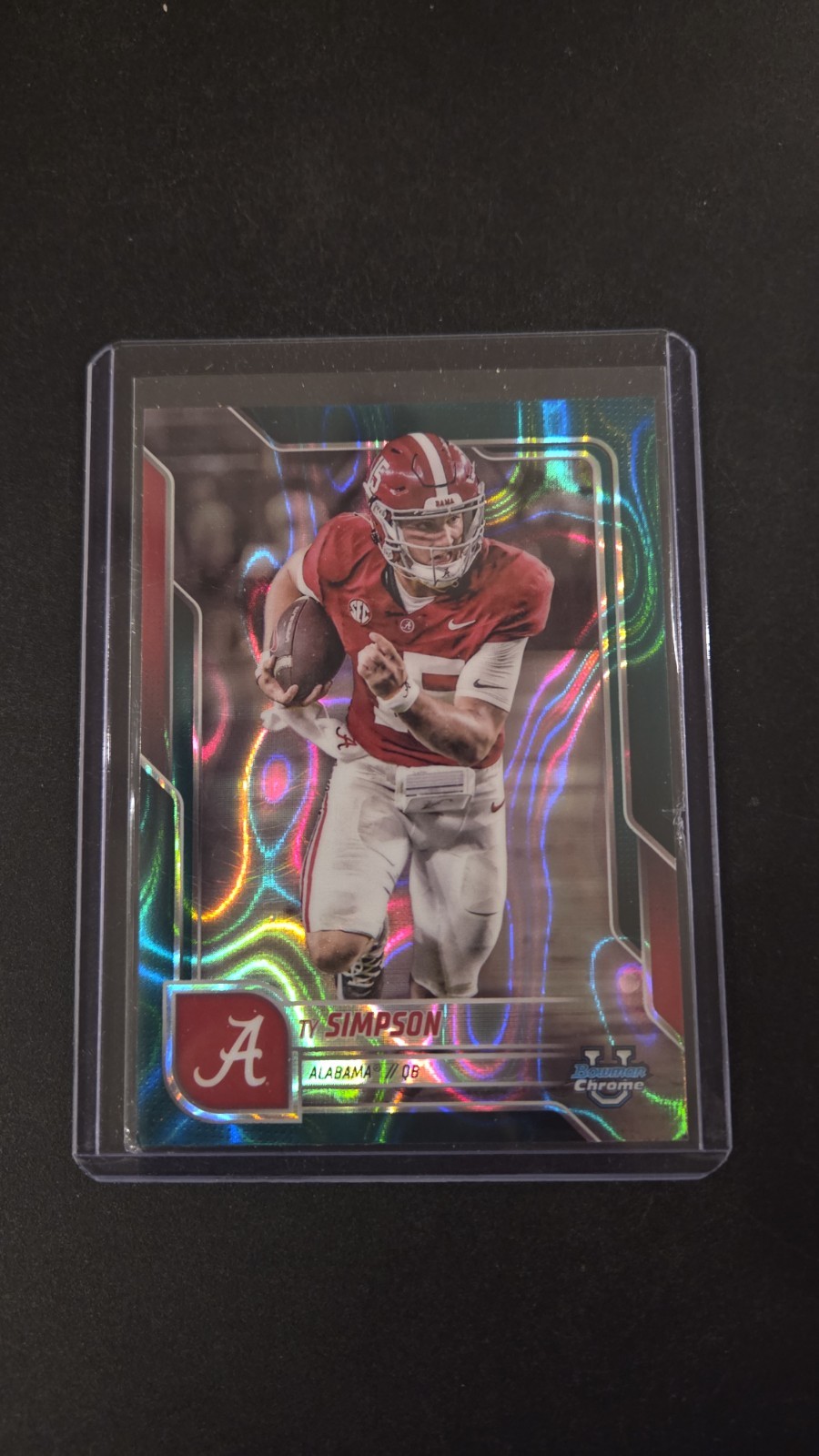 Ty Simpson 2025 Bowman University Chrome Teal Lava Refractor #151 – Alabama