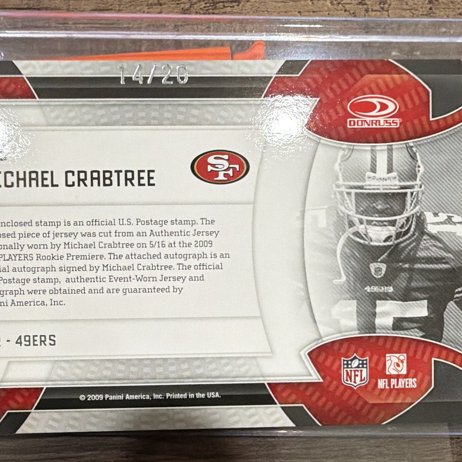 2009 Certified Souvenir Stamps Michael Crabtree Auto/Jersey/Stamp #14/20