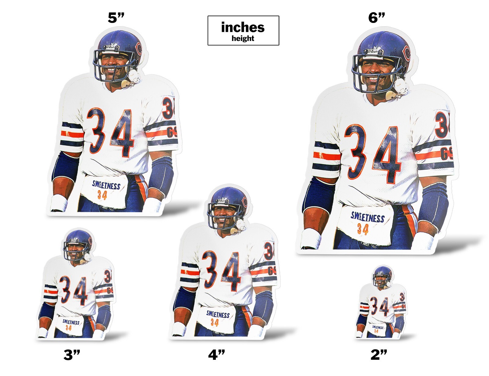 Walter Payton Chicago Bears Glossy Sticker Vinyl Laminate, Self Adhesive