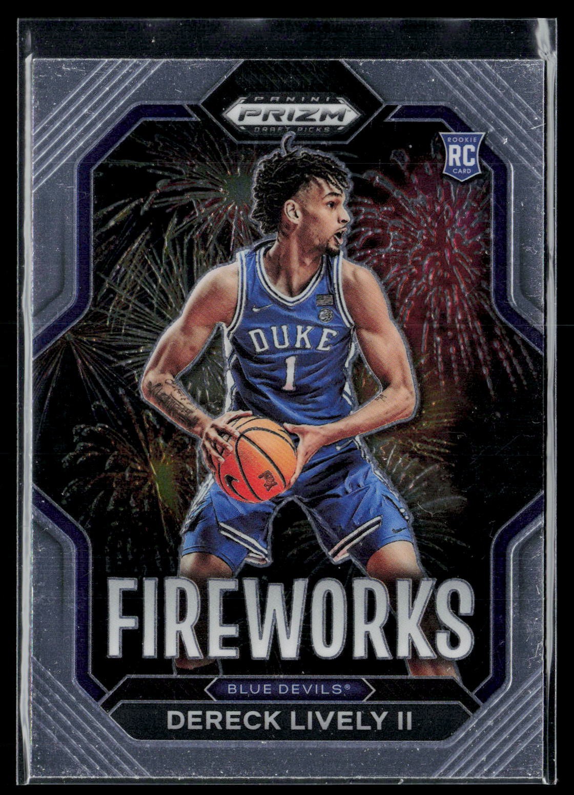 2023 Panini Prizm Draft Picks Dereck Lively II Fireworks #15 Duke Blue Devils