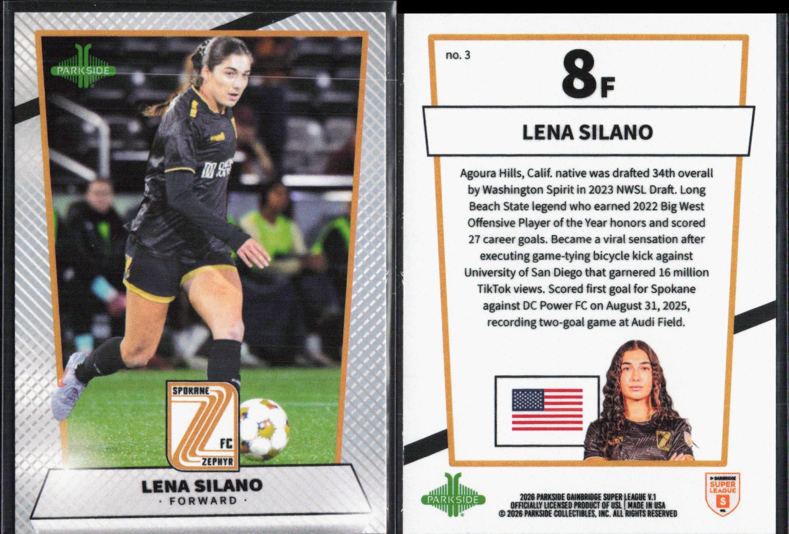 2026 Parkside USL Gainbridge Super League #3 Lena Silano Spokane Zephyr FC