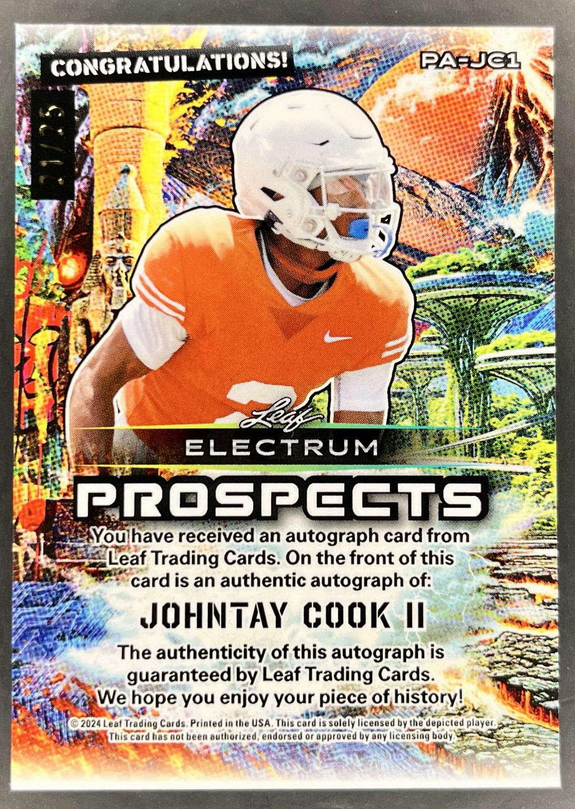 2024 Leaf Electrum Prospects Tie-Dye 21/25 Johntay Cook II #196 Texas Longhorns
