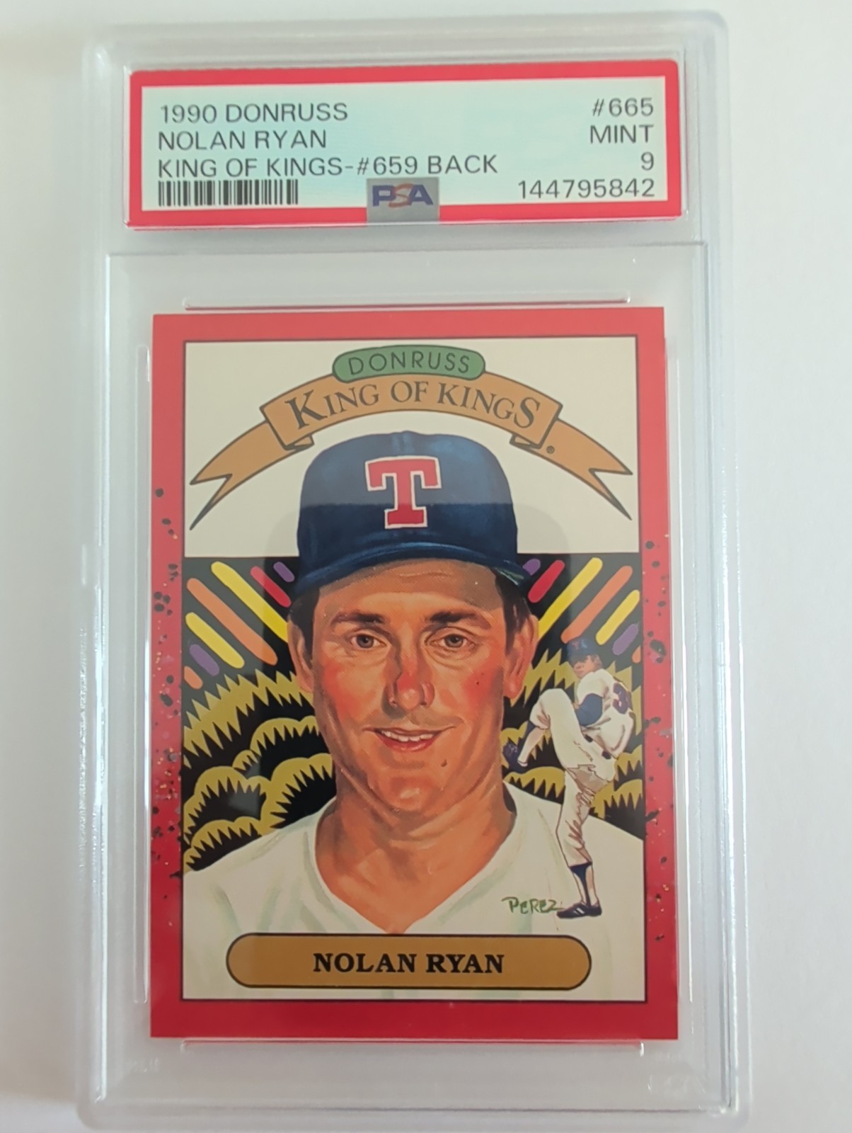 1990 Donruss PSA 9 Nolan Ryan King Of Kings Error -#659 Back #665