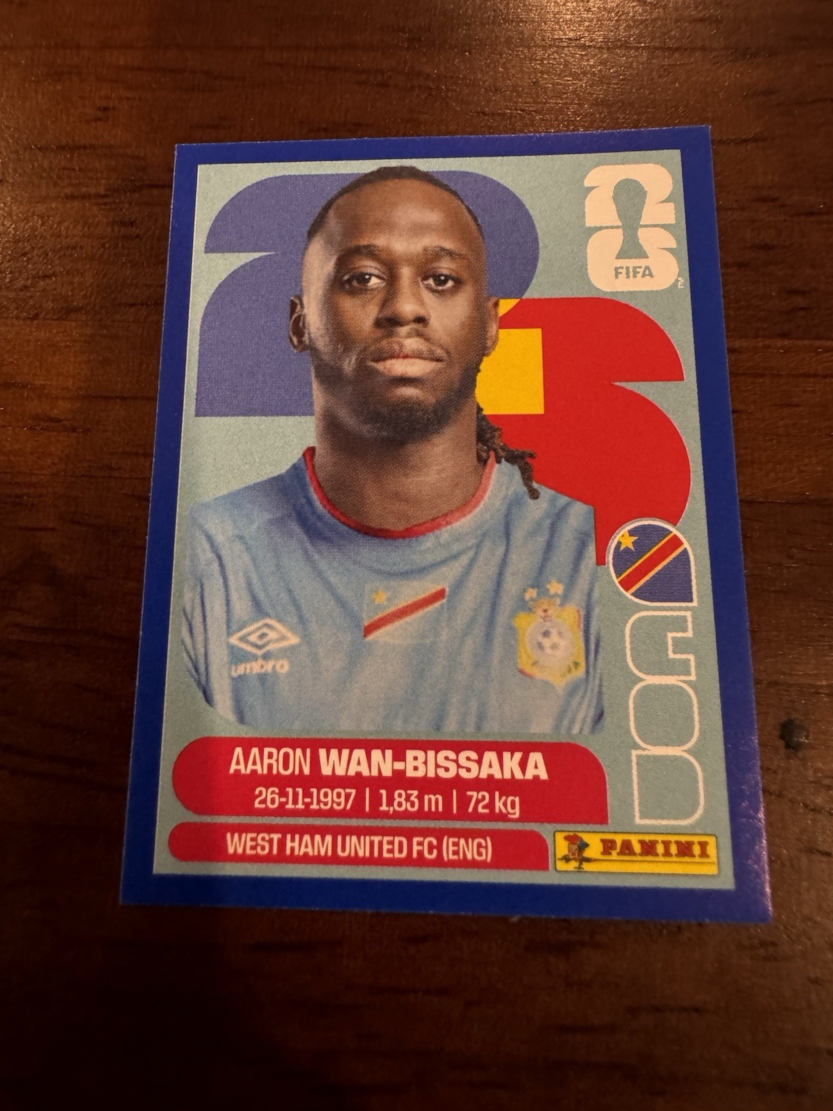 2026 Panini World Cup Sticker Blue Congo DR Aaron Wan-Bissaka COD3