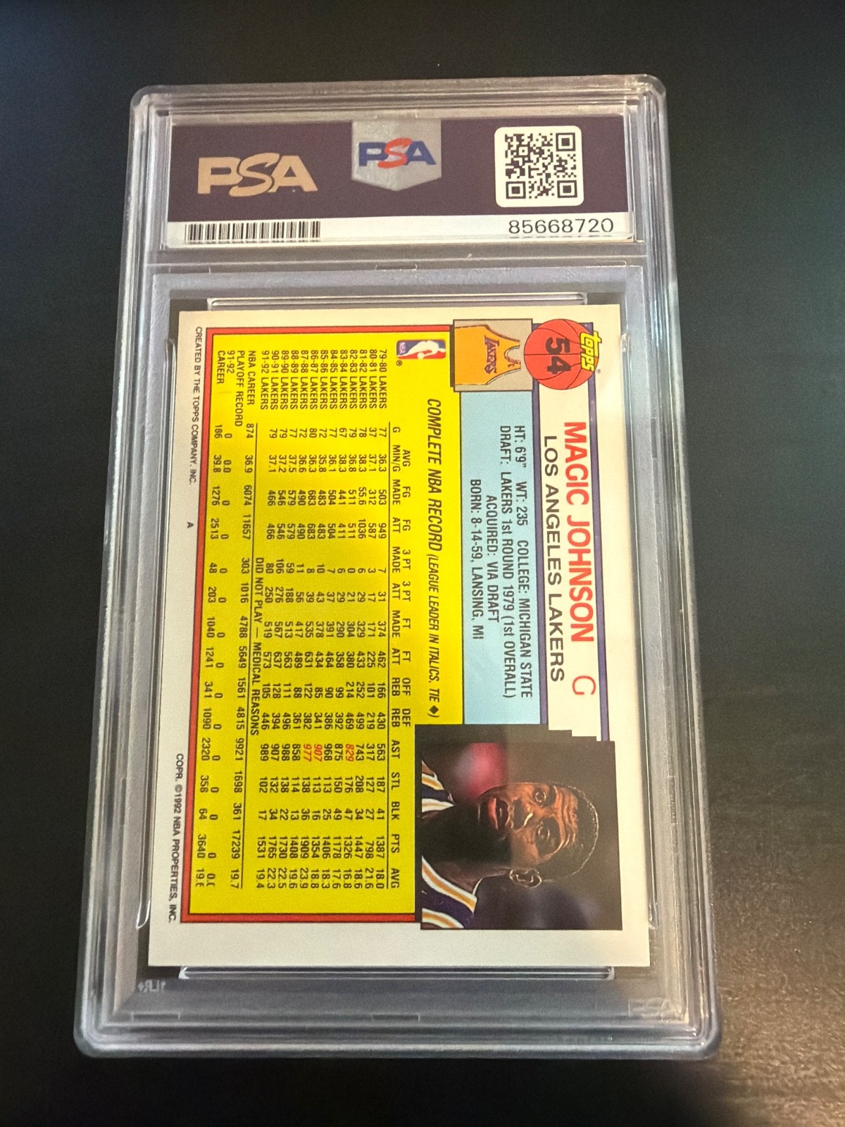 1992 Topps Magic Johnson #54 on Card Auto PSA Authentic