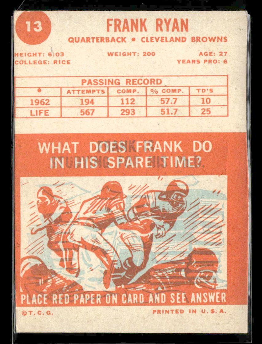 1963 Topps #13 Frank Ryan
