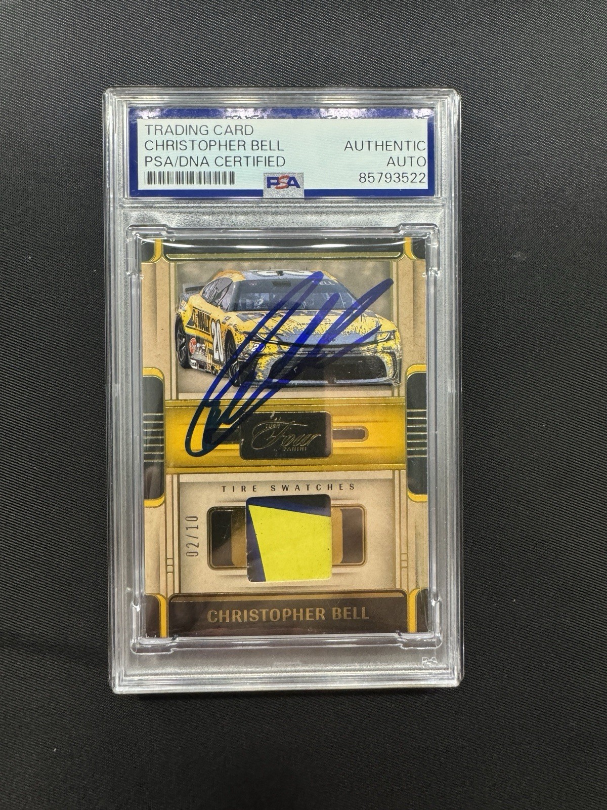 Christopher Bell Signed Autographed 2025 Turn 4 Tire Swatches Gold /10 PSA/DNA