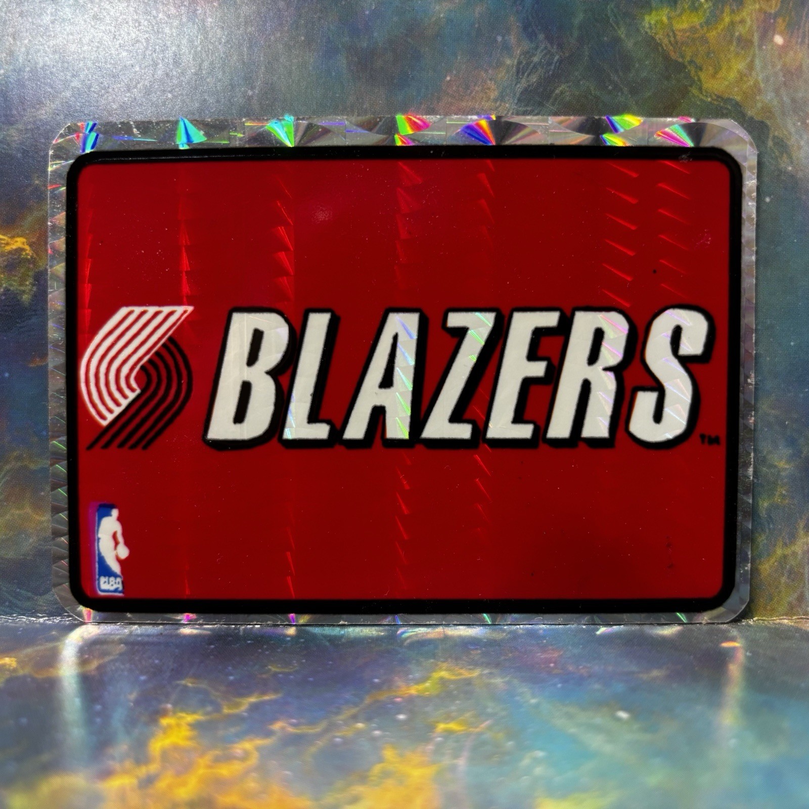 1990s Portland Trailblazers Logo Vending Sticker NBA Basketball Prismatic