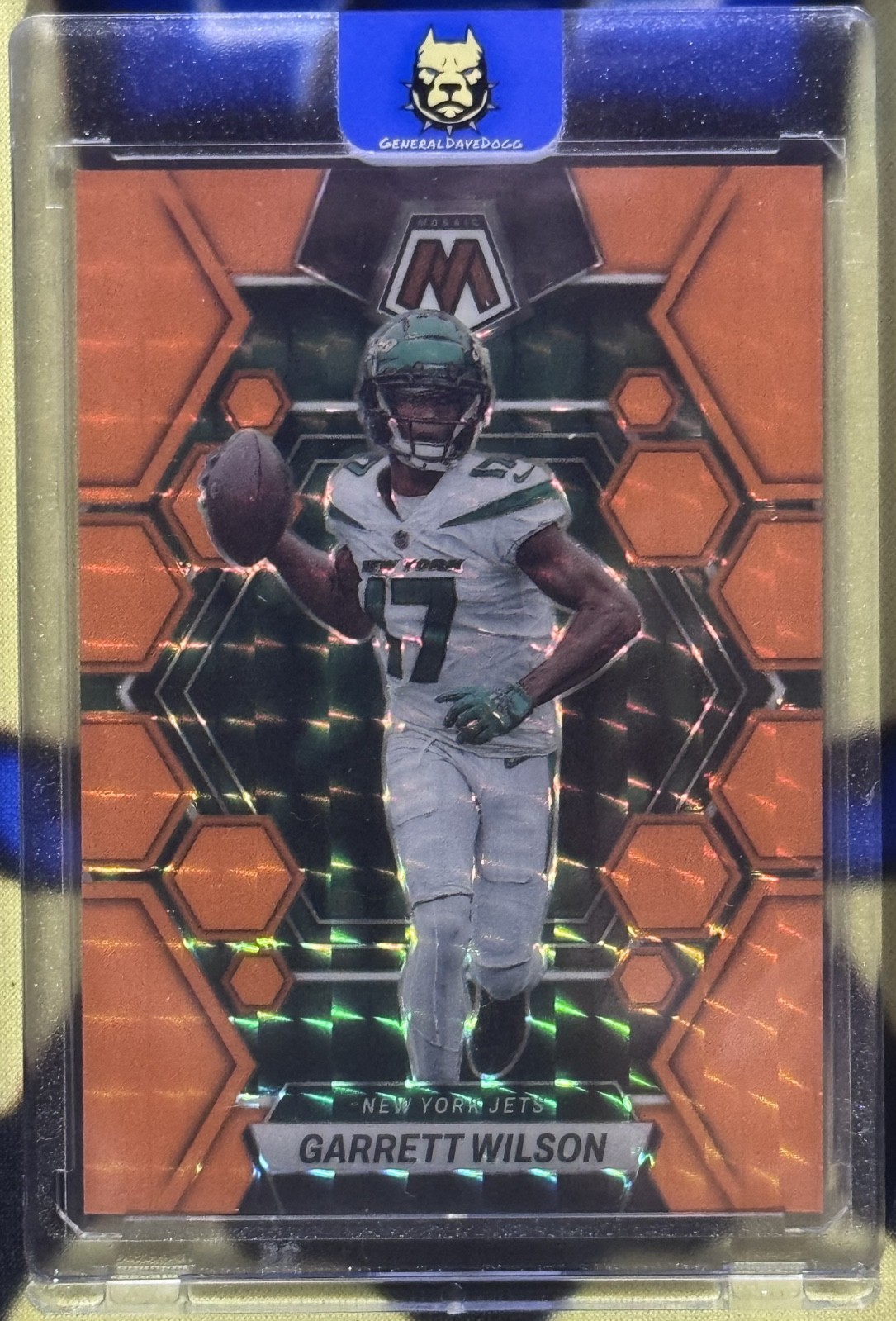 2023 Panini Mosaic Garrett Wilson Orange Fluorescent Mosaic Prizm /25 Jets SP